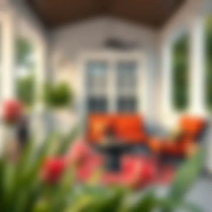 Stylishly arranged porch set with vibrant cushions