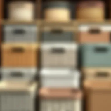 Array of 20x20 storage baskets in different materials and colors