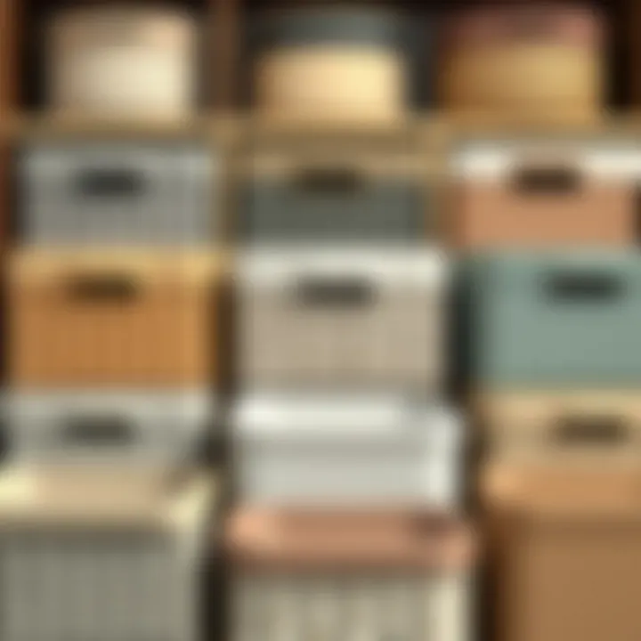 Array of 20x20 storage baskets in different materials and colors