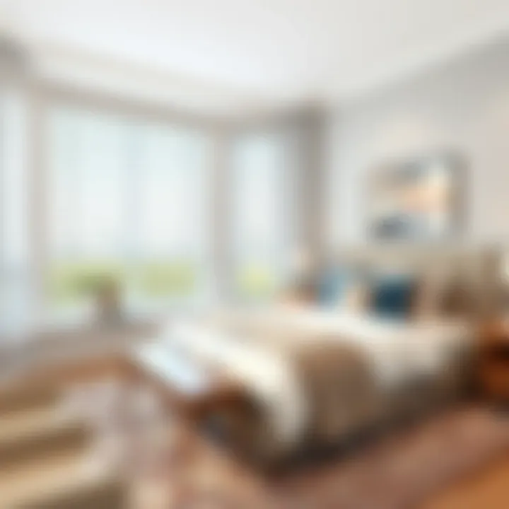 Beautifully designed bedroom featuring 50-inch blinds as a window treatment