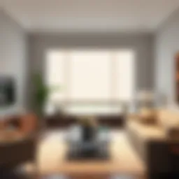 Elegant living room showcasing 50-inch blinds in a modern decor