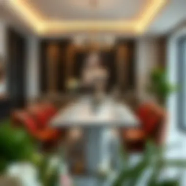 A beautifully set breakfast bar table with decorative elements