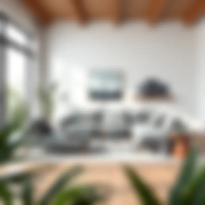 Modern Living Room with Grey Couch Modern living room featuring a small grey L-shaped couch