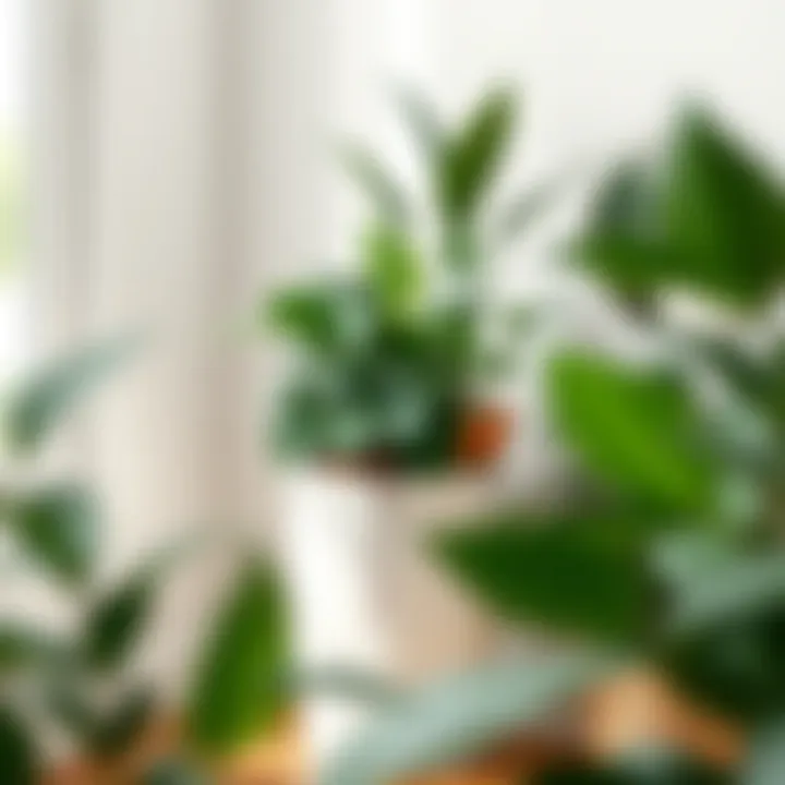 Elegant tall organizing tote filled with house plants in a cozy corner