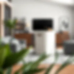 Stylish tall organizing tote in a modern living room