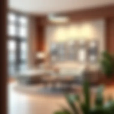 Contemporary living room featuring strategically placed collage frames