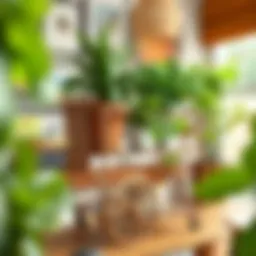 Stylish metal plant cart featuring vibrant greenery