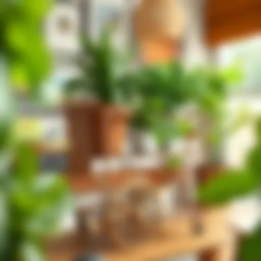 Stylish metal plant cart featuring vibrant greenery