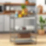 Sleek metal utility cart with organized kitchen essentials