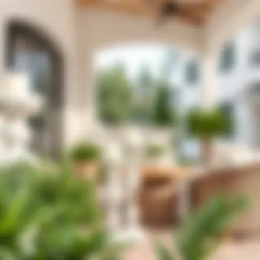 Chic white tall candle holders enhancing an outdoor patio