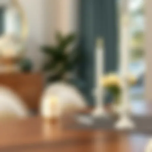 Elegant white tall candle holder on a dining table