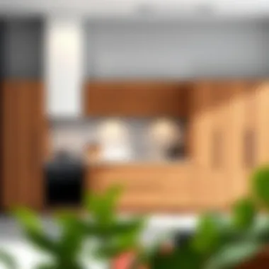 Modern kitchen featuring sleek wood-like cabinets with minimalist design