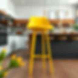 Vibrant yellow adjustable bar stool against a modern kitchen backdrop