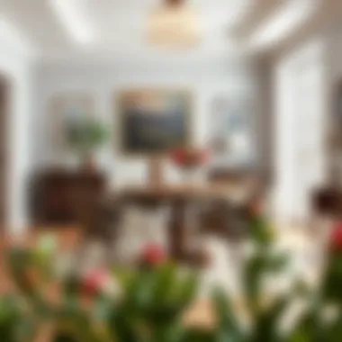 Round dining table with five chairs arranged in a cozy and inviting dining room