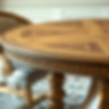 Close-up view of a beautifully crafted round dining table showcasing intricate details