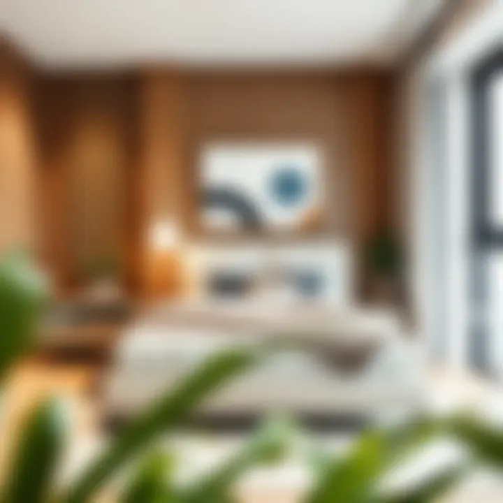 Trendy Bedroom with High Profile Bed Frame Trendy bedroom showcasing high profile bed frame design