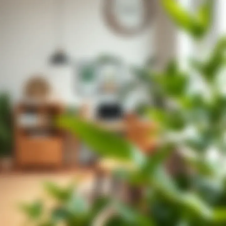 A tranquil workspace showcasing natural textures and greenery