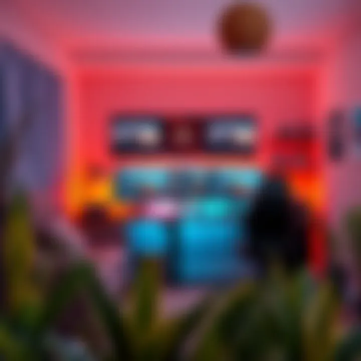 Warm and cool light combinations in a comfortable gaming station