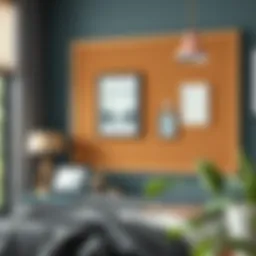 Elegant cork board styled with decorative pins and artwork