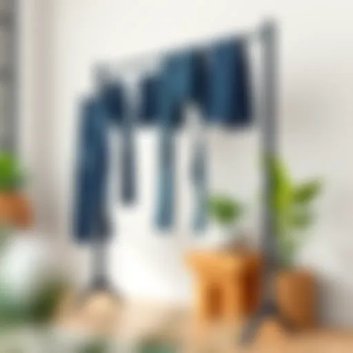 Stylish denim drying rack showcasing modern design.
