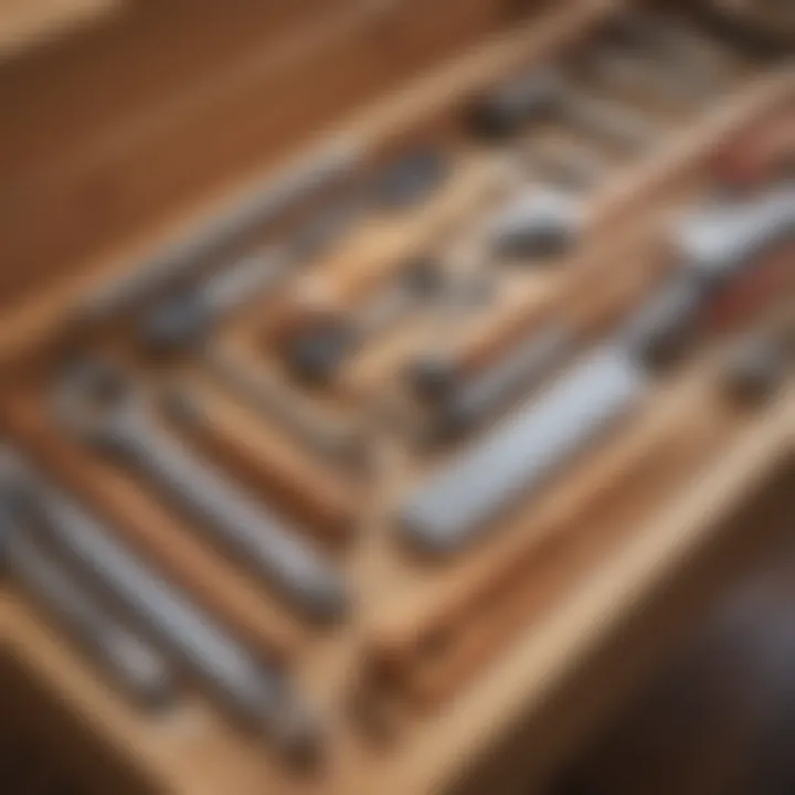 Tools and supplies needed for replacing kitchen drawer fronts.