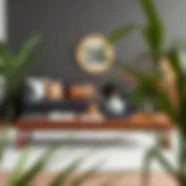 Decorative Setup of a Long Narrow Coffee Table Artistic arrangement of a narrow coffee table with decor