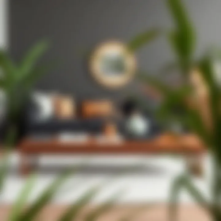 Decorative Setup of a Long Narrow Coffee Table Artistic arrangement of a narrow coffee table with decor