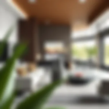 Modern living room featuring long vases as decor