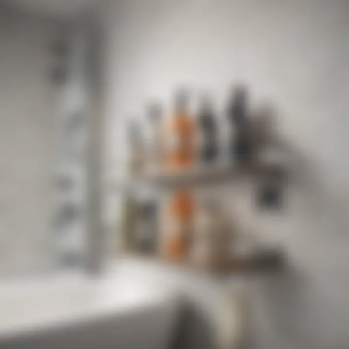 Organized bath shower shelf with strategic placement of products