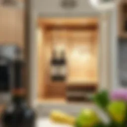 Elegant wine glass rack integrated into a stylish kitchen cabinet