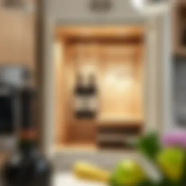 Elegant wine glass rack integrated into a stylish kitchen cabinet