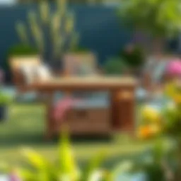 Stylish outdoor garden table with integrated storage