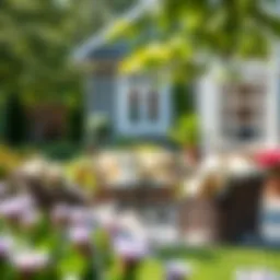 Elegant conversation patio set in a serene garden