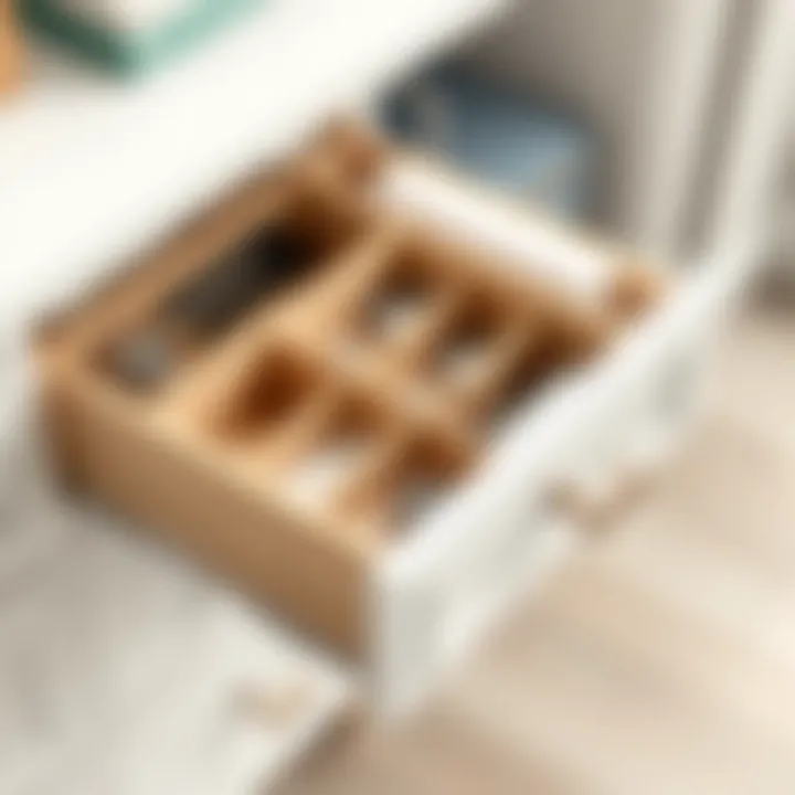 Elegant drawer divider arrangement showcasing various compartments