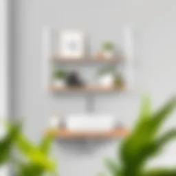 Stylish minimalist bathroom shelf showcasing decorative items