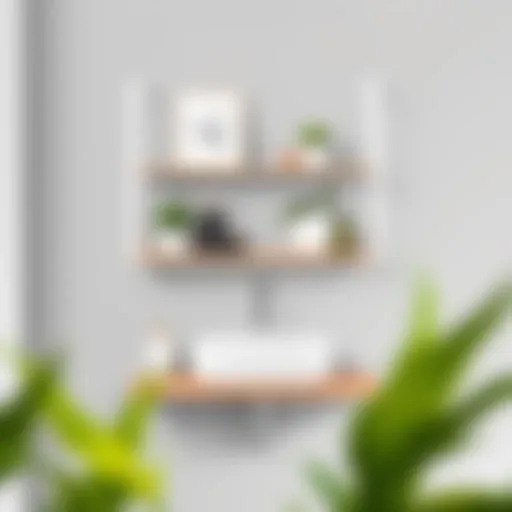 Stylish minimalist bathroom shelf showcasing decorative items