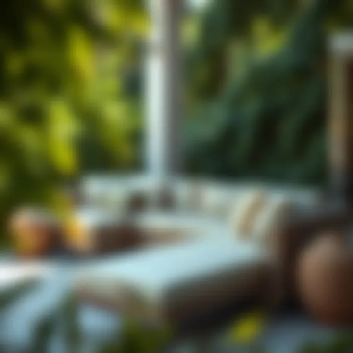 Comfortable Outdoor Sofa Arrangement Cozy setup of outdoor sofa with chaise lounge adorned with cushions