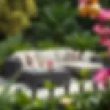 Stylish outdoor sofa with chaise lounge in a serene garden setting