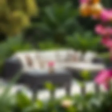 Elegant Outdoor Sofa with Chaise Lounge Stylish outdoor sofa with chaise lounge in a serene garden setting