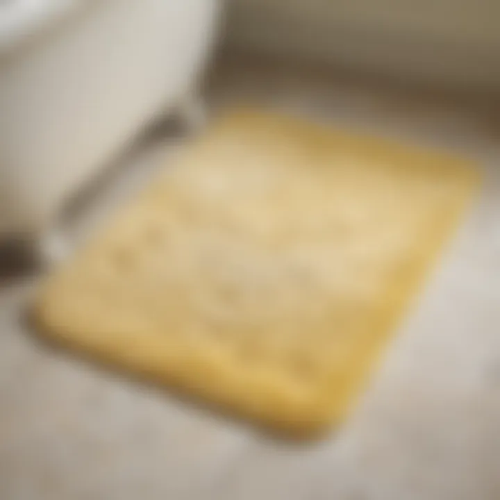 Close-up of soft material used for pale yellow bathroom rugs