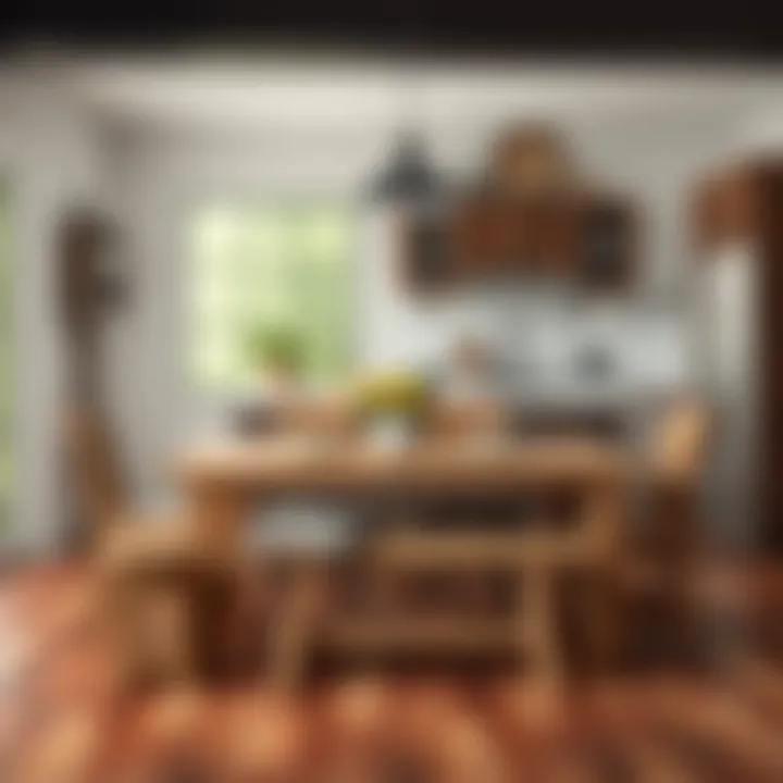 Rustic kitchen dining area featuring a wooden bench set