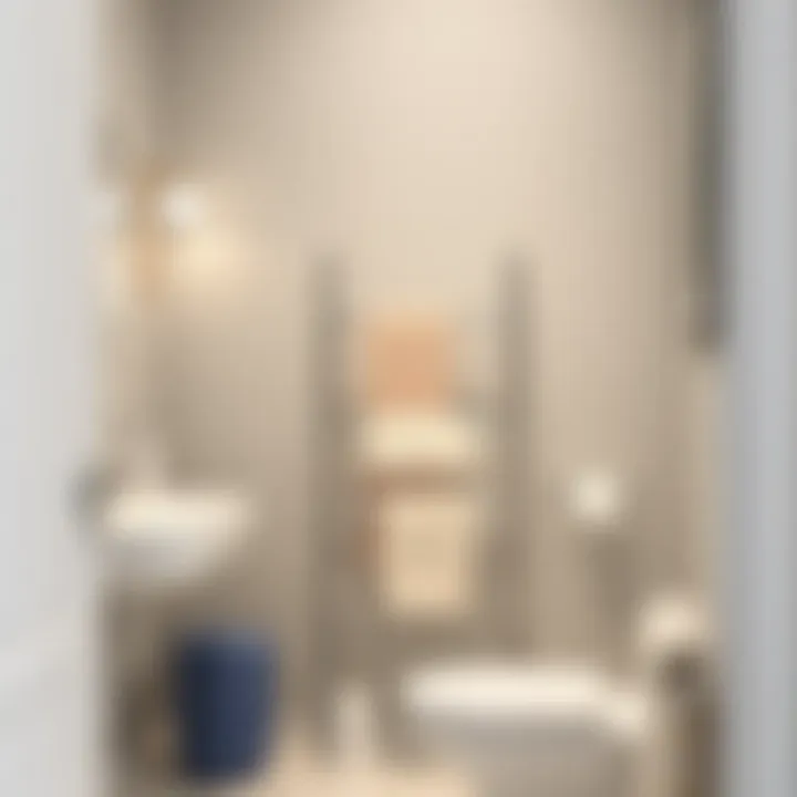 Compact standing towel rack in a small bathroom