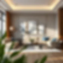 Elegant wall art arrangement in a spacious living room