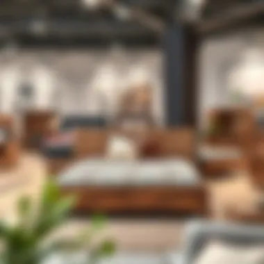 Variety of Designs for Modern Living Different styles of queen bed frames with cubbies displayed in a showroom