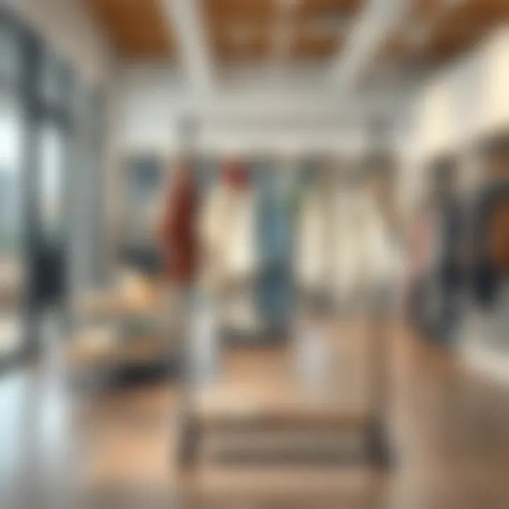 Stylish Heavy Duty Clothes Rack A stylishly designed heavy duty clothes rack in a modern retail setting