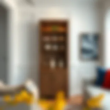 Interior space featuring a tall cupboard with decorative items