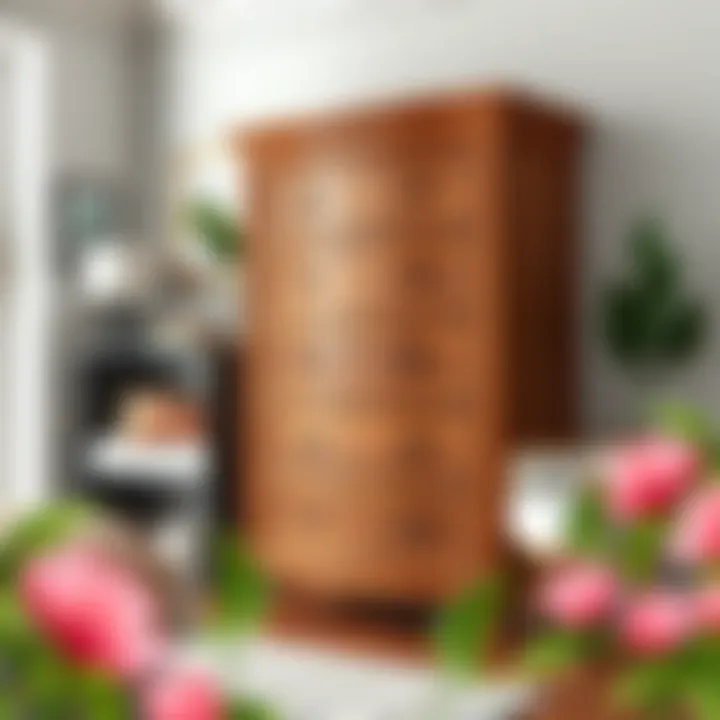 Stylish tall dresser in a contemporary bedroom setting