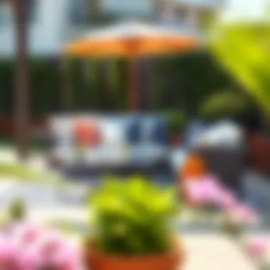 Elegant Outdoor Seating Arrangement A beautifully arranged outdoor seating area featuring stylish cushion covers