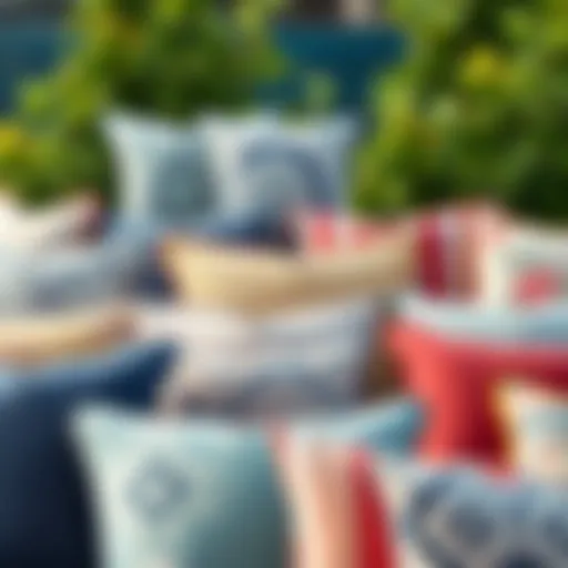 Diverse Selection of Outdoor Cushion Covers A variety of outdoor cushion covers displayed in different colors and patterns
