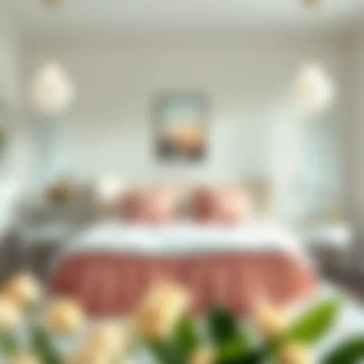 Chic Bedroom with Pink Bottom Fitted Bed Linens Chic bedroom showcasing pink bottom fitted bed linens